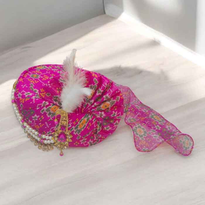 KRYPMAX Traditional Readymade Wedding Safa/Turban/Pagdi/Pheta for Men (Rani Colour, Size: 22 to 22.5 Inch)