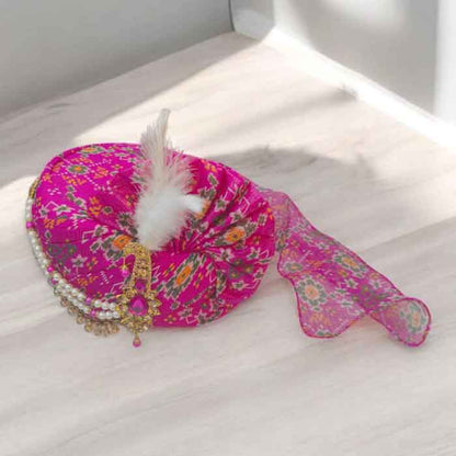 KRYPMAX Traditional Readymade Wedding Safa/Turban/Pagdi/Pheta for Men (Rani Colour, Size: 22 to 22.5 Inch)