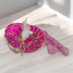 KRYPMAX Traditional Readymade Wedding Safa/Turban/Pagdi/Pheta for Men (Rani Colour, Size: 22 to 22.5 Inch)