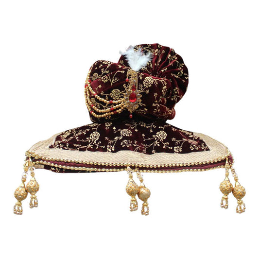 Krypmax Mens Rose Flower Printed Velvet Traditional Ethnic Safa/Turban/Pagdi/Pagri & Shawl (Maroon Color, Turban Size: 22 to 22.5 Inch)