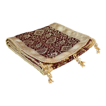 KRYPMAX Printed Groom's Safa Stole Set, Traditional Groom Safa Pagri with Stole/Dupatta, Maroon Colour (Pagdi Size: 22 to 22.5 Inch)