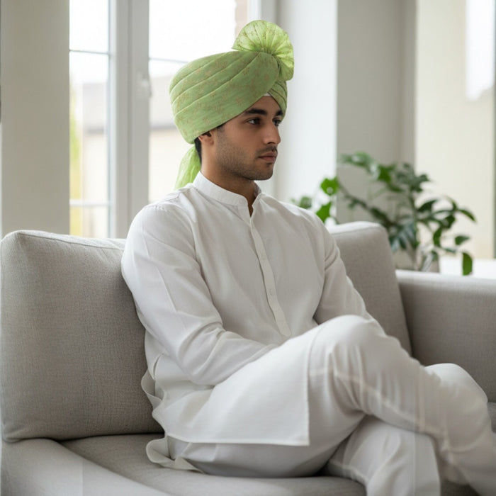KRYPMAX Gharati/Barati Fancy Designer Pagri/Pagdi, Welcome Pagri for Barati for Men & Women (Ghiya Colour)