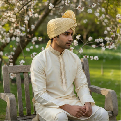 KRYPMAX Gharati/Barati Fancy Designer Pagri/Pagdi, Welcome Pagri for Barati for Men & Women (Ghiya Colour) (Copy)