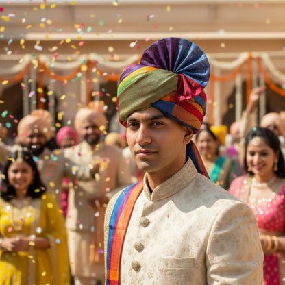 KRYPMAX Men's Multi Colour Turban Pagdi/Pagri for Barati, Gharati, Milni, Marriage, Wedding, Party