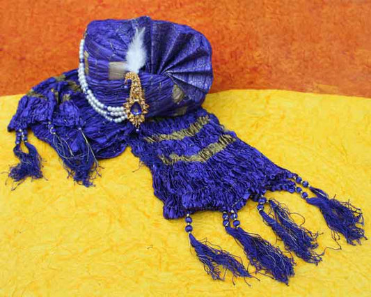 KRYPMAX Groom's Dulha Pagdi with Dupatta(Stole) Combo for Men's Wedding, Royal Blue Colour (Pagri Size: 22 to 22.5 Inch)