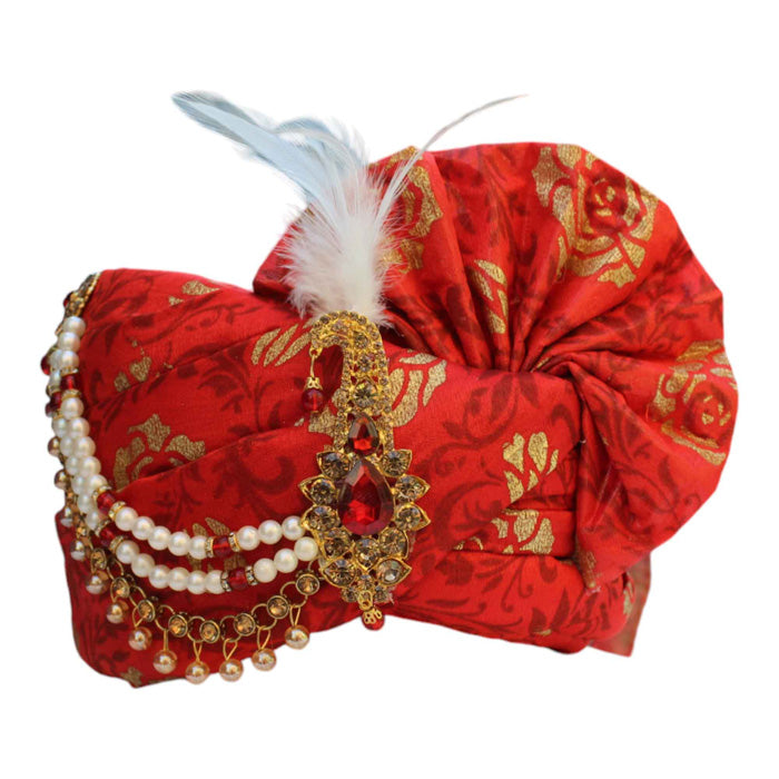 KRYPMAX Jodhpuri Men's Wedding Safa/Groom Pagdi/Turban with Sherwani Stole/Dupatta for Marriage - Maroon Red (Size: 22 to 22.5 Inch)