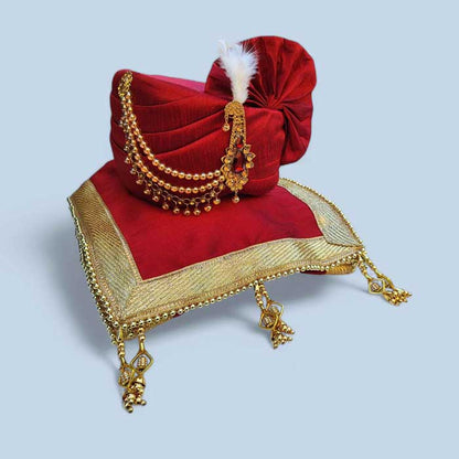 KRYPMAX Royal Groom's Safa Stole Set, Traditional Safa Pagri with Stole/Dupatta, Maroon Colour (Pagdi Size: 22.5 to 23 Inch)