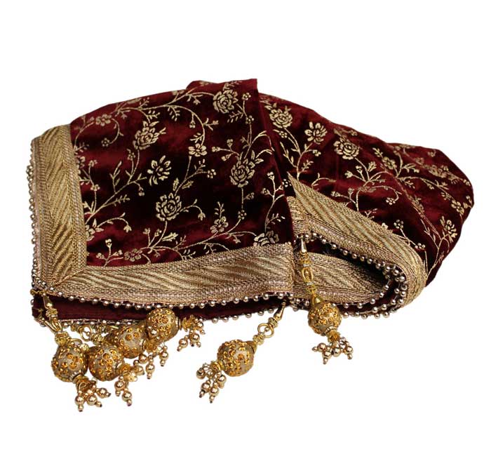 Krypmax Mens Rose Flower Printed Velvet Traditional Ethnic Safa/Turban/Pagdi/Pagri & Shawl (Maroon Color, Turban Size: 22 to 22.5 Inch)