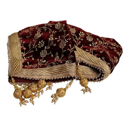 Krypmax Mens Rose Flower Printed Velvet Traditional Ethnic Safa/Turban/Pagdi/Pagri & Shawl (Maroon Color, Turban Size: 22 to 22.5 Inch)