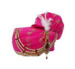 Krypmax Men's Traditional Ethnic Wedding Floral Print Safa/Turban/Pagri, Dulha Groom Pagdi (Pink)
