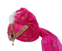 Krypmax Men's Traditional Ethnic Wedding Floral Print Safa/Turban/Pagri, Dulha Groom Pagdi (Pink)