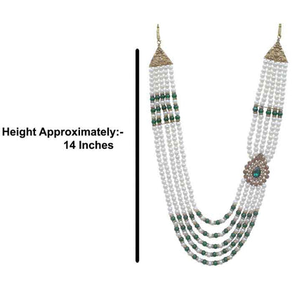 KRYPMAX Designer Pearl Base Metal and Dulha Sherwani Moti Mala Haar Necklace for Groom Men's Indian Wedding (PCN-014-032_Green_offwhite_Pack of 1)