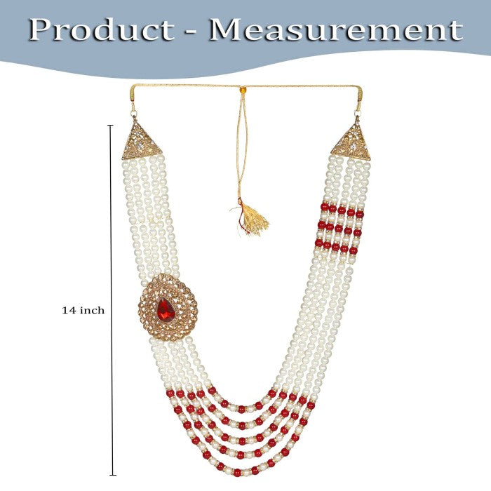 KRYPMAX Pearl Necklace Jewellery for Groom Five Line Dulha Moti Mala Haar for Men