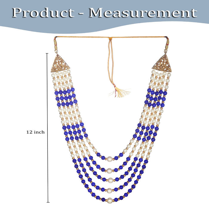KRYPMAX five layers Blue and offwhite pearl beads Dulha groom sherwani Necklace/Moti Mala for Men for wedding