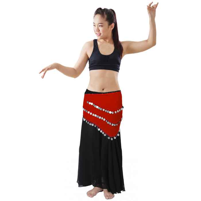 Krypmax Belly Dance Hip Scarf Waist Belt with 105 Silver Coins for Women and Girls, Triangle Shape