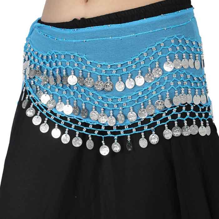 Krypmax Women's Chiffon Belly Dance Hip Scarf Waistband Belt Skirt with 130 Silver Coins